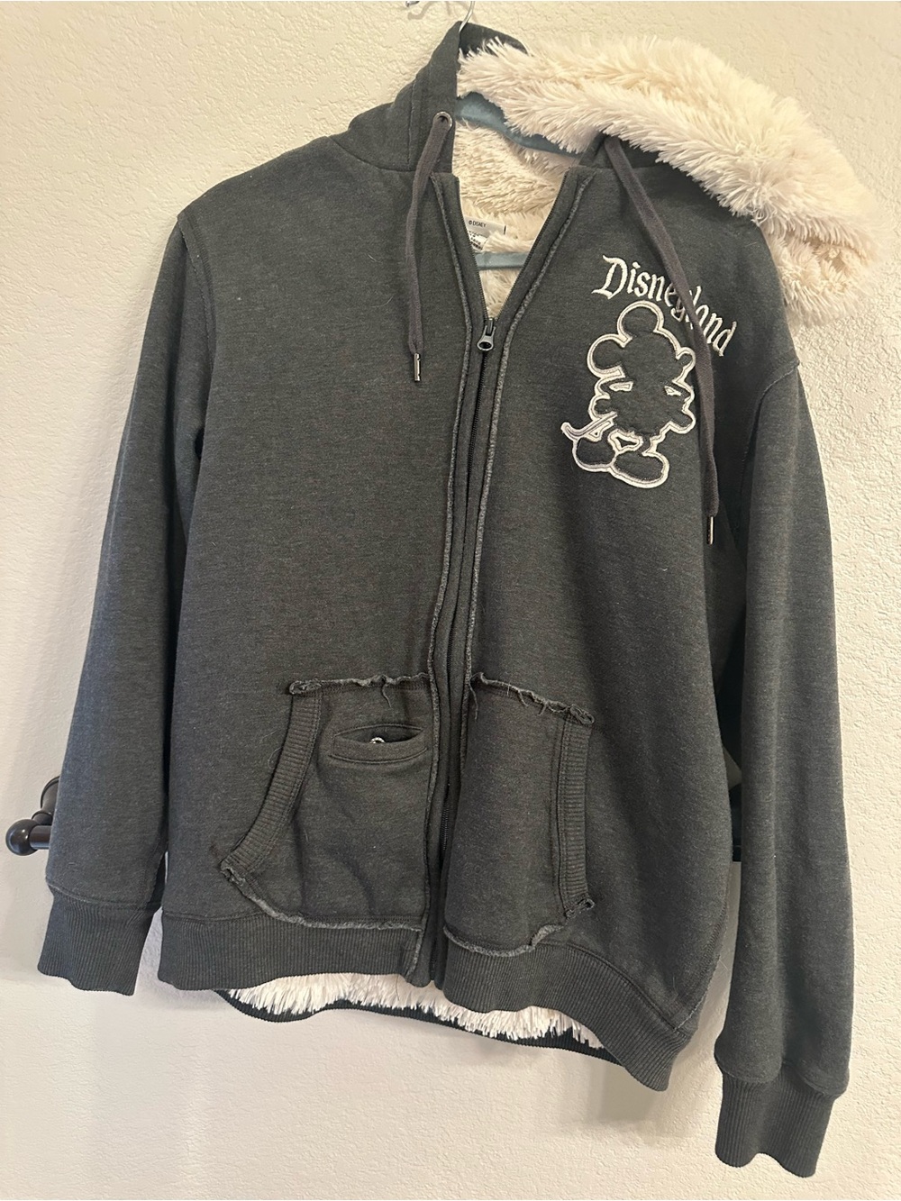 Disneyland Charcoal Gray Mickey Zip-Up Hoodie with Soft Lining